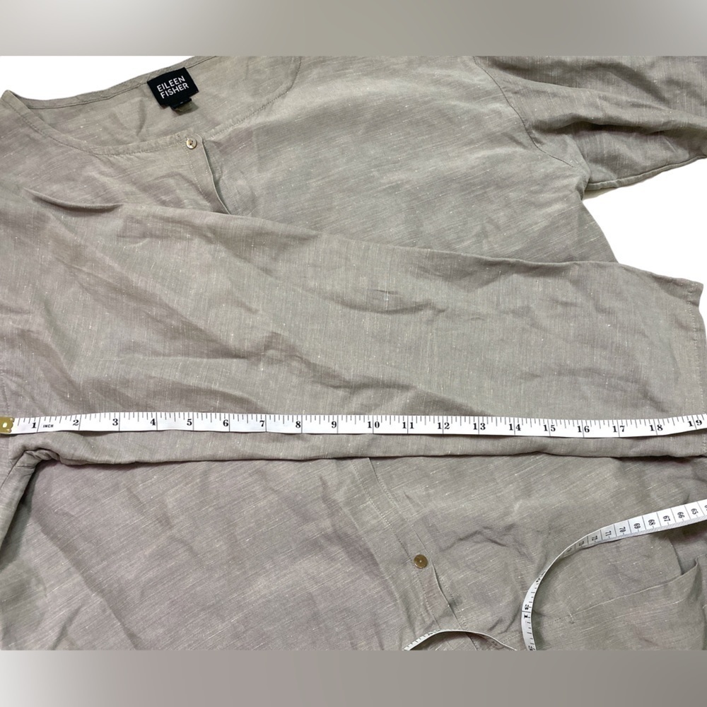 Eileen Fisher - Mandarin collar button down silk linen blouse - Picture 6 of 9